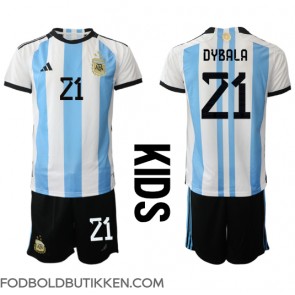 Argentina Paulo Dybala #21 Hjemmebanetrøje Børn VM 2022 Kortærmet (+ Korte bukser)